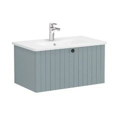 Vitra Root Groove 69376 Lavabo Dolabı, Tek Çekmeceli, 80 Cm, Mat Fiyord Yeşili, Yuvarlak Lavabolu